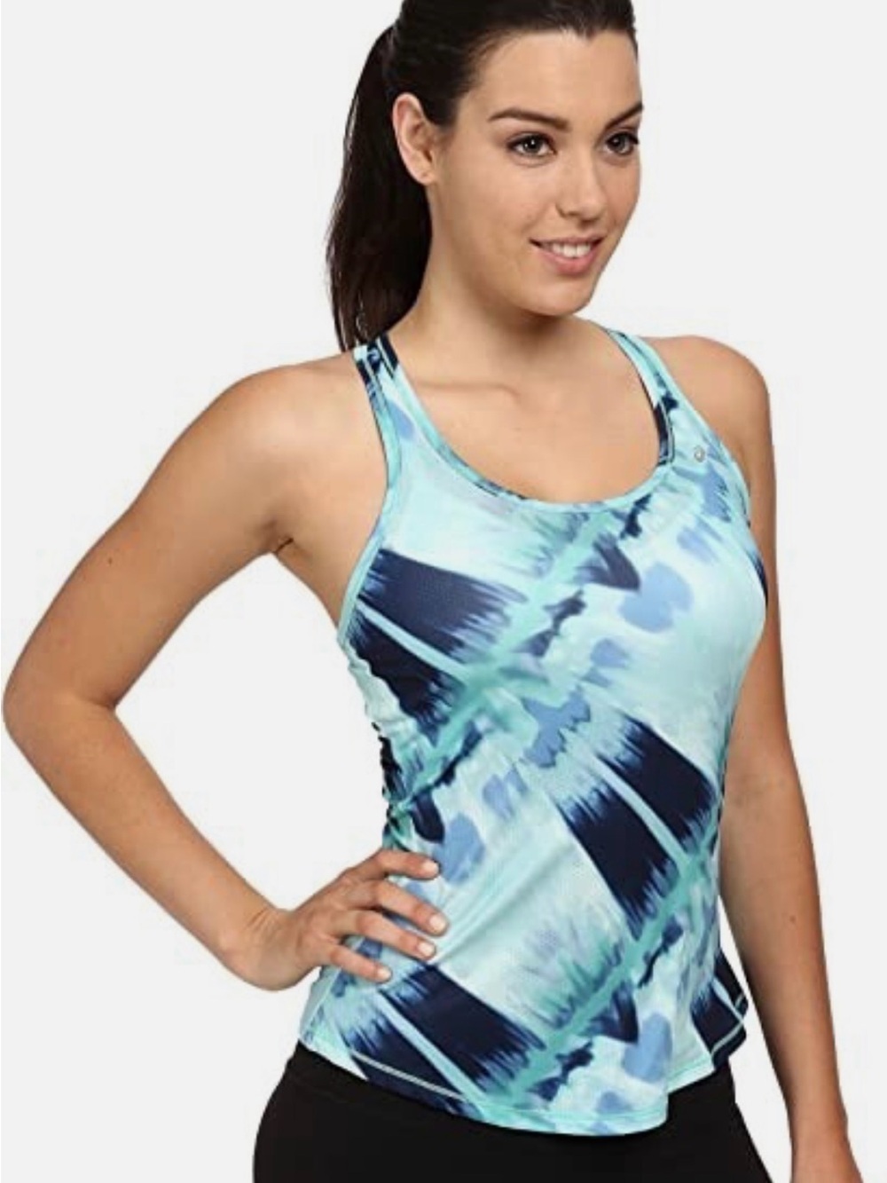 ASICS Blue and Teal Tie-Dye Racerback Tank Top